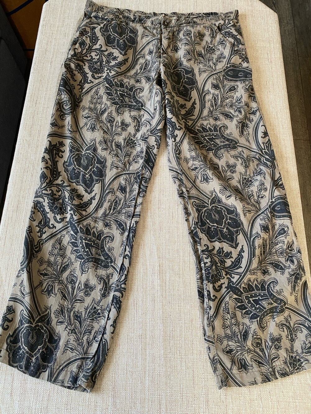 Etro Women’s Linen Pants Paisley Jacquard Wide Leg Relaxed Fit Italy XXL